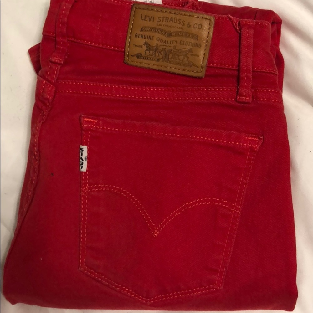 Levi 701 super skinny red jeans